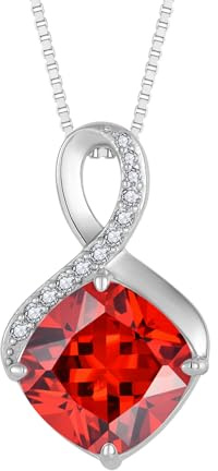 FJ Collar Infinito para Mujer Plata de Ley 925 Colgante Cuadrado de Corte Princesa Collar Granate Joyas Piedra de Nacimiento Enero Regalos para Mujer Esposa Mamá