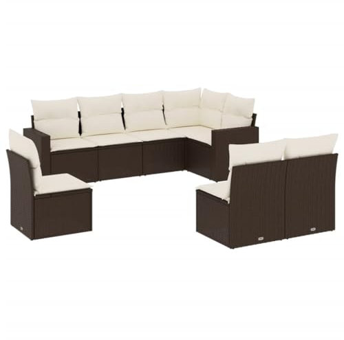 HETFTJN Couch Klein Bierzeltgarnitur Campingtisch Mit Stühlen Gartenlounge - 8-TLG. Garten-Sofagarnitur mit Kissen Braun Poly Rattan für Café Balkon Restaurant Terrasse