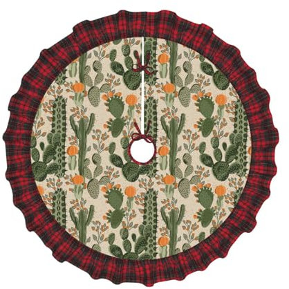 Jupe de sapin de Noël en forme de cactus vert - Tapis de sapin de Noël - Décoration d'intérieur - Blanc