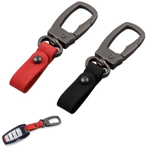 2pcs porte clef cuir, porte cle voiture with Alloy Ring,est un porte-clés personnalisé pour hommes et femmes (noir et rouge).