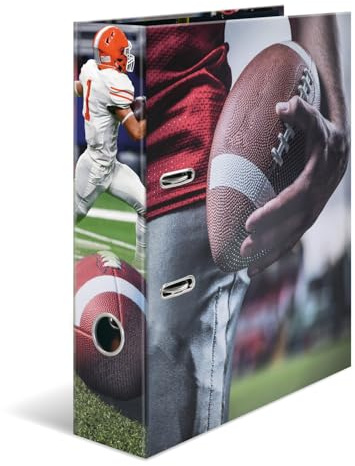 HERMA A4-spak bågfil amerikansk fotboll, paket med 5, 70 mm ryggrad, slitstark mapp med sportmotiv, glansig finish och inre tryck, ringpärm för barn, arkiveringsmapp och förvaringsfilorganiserare