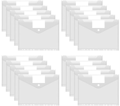Dokumententasche A4 20 pack-Wasserdicht Dokumentenmappe A4 zum Abheften 11 Schnalle und Etikettentasche Transparente Mappe für Dokumente Organisieren
