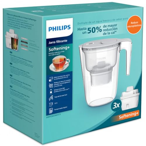 PHILIPS Plastik-Wasserfilterkanne mit 3 Kartuschen, 1,1L, Maxtra-Filter, ergonomischer Griff, ideal für reines, erfrischendes Wasser - 1,1L, Weiß