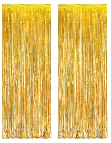 decoration de fete anniversaire rideau doré toile de fond anniversaire Rideau Métallique de Frange,Scintillants Rideaux à Franges,2 pcs 1m x 2m Rideau Range pour Anniversaire fête Photo Fond(Doré)