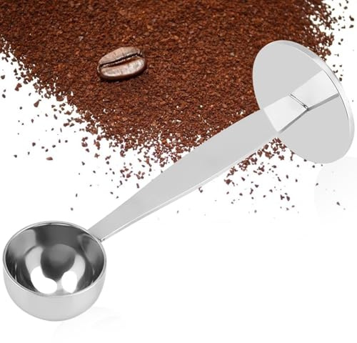 Nikou Tasseur Café, Cuillère à Café 2 en 1 en Acier Inoxydable, Cuillère Doseuse avec Tasseur Doseur à Expresso Polyvalent, pour Mesurer et Tasser Moulu Grain, 14.5cm/5.7inch