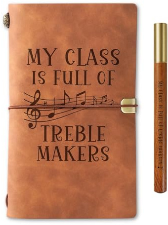 InnoBeta Music Teacher Gifts, Leather Journal Notebook with Pen 7x5 Inches for Piano, Guitar, Violin Teacher, Director for Teacher Appreciation Day, Christmas, End of Term - Treble Maker