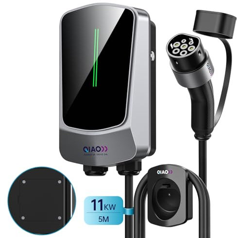 QIAO 11kW EV Charger Type 2 with 5M Charging Cable, LED Indicator Light, Max. 3-Phase 16A Electric Vehicle Car Chargers Station, Wallmount Home Wallbox Charger Cable Type 2 Plug wtih EV Tidy Holder