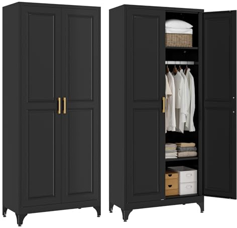 SteeLoong Metal Wardrobe Cabinet,Armoire Wardrobe Closet with Hanging Rod