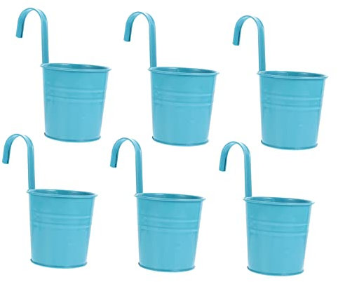 DECOMELODY 6pezzi Fioriere Sospese in Ferro Con Ganci Rimovibili Per Balcone Corrimano e Giardino Fioriera Esterno Balcone Con Drenaggio Portapiante Premium Per Piante e Fiori Scatola Da Blu