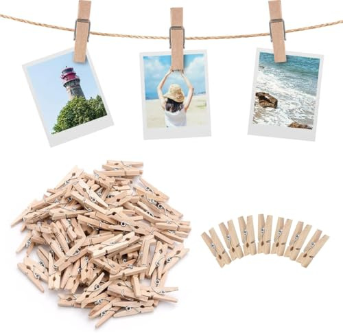 UYVPAER Lot de 100 mini pinces à linge décoratives en bois pour l'école et le bureau (25 mm)