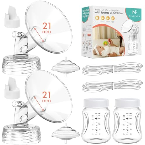 Breast Pump Parts Compatible with Spectra S1,S2,S9 Plus, Replacement Kit for Spectra Pump Parts 2PC Include 21mm Flange, Duckbill Valve, Tube,Bottle, Backflow Protector, Not Original Accessories