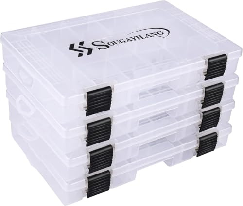 Yun Nong 4-pack fiskeutrustningsbox organisatör med avtagbara avdelare – genomskinliga förvaringsbrickor i plast för fisketillbehör, karp, hav och grova fiskeutrustning, packellådor fulladdade (fyra