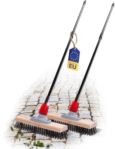 Novaliv 2X Robuster Drahtbürste mit Stiel Basic Stahlbesen mit Teleskopstiel Effiziente Moosentfernung Straßenbesen für Pflastersteine & Garten Stahlbesen Mooskratzer Pizzabesen Pizzastein Bürste