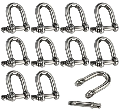 10 Piezas Grilletes en Forma de D, M6 Grillete con Anilla en D de Acero Inoxidable 304, Grillete de Acero Inoxidable M6 en Forma de D, para Marino, Acampar, Deportes, Complementos Senderismo