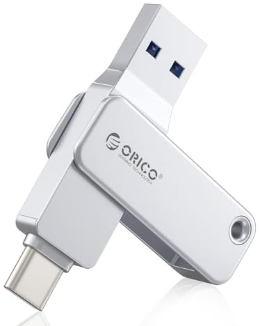 ORICO Pendrive 64 GB USB C, Memoria USB 3.2 Gen 1 (Doble Interfaz), Mini Flash Drive, Lectura 150 MB/s, para iPhone 15/16/17, Android, Tabletas, Portátiles, Mac, Plug and Play - EB05