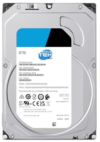 SIMPLETEK - Intern hårddisk på 8 TB 3,5 ″ SATA III 6 Gb/s - 256 MB cache - AI DVR NAS SERVER - Videoövervakningsinspelningar