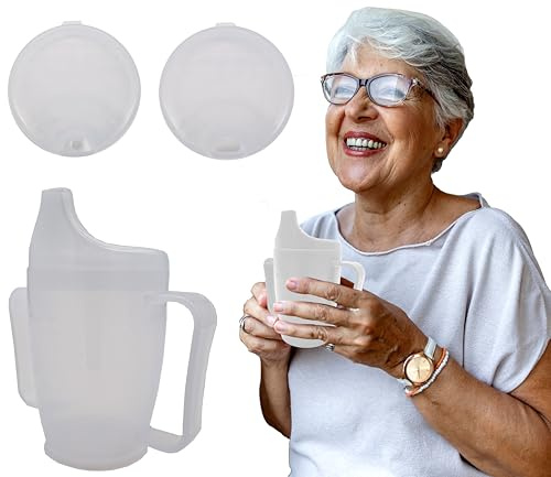 Tiga-Med Gobelet à bec avec 2 poignées, 280 ml, système à double couvercle pour liquides et bouillie, passe au lave-vaisselle, au micro-ondes (1, transparent)