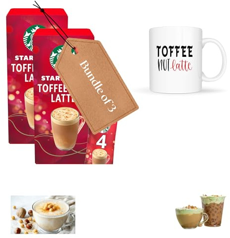 Toffee Nut Latte Coffee Gift Set – 2 x 4 Instant Coffee Sachets with Ceramic Mug | Premium Flavoured Latte Sachets & Toffee Nut Design Mug | Perfect Coffee Lover Gift Bundle
