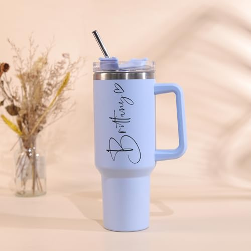TERRALIX Personalised 40oz Tumbler with Handle and Straw Lid Custom Insulated Tumbler with Name and Birth Flower Stainless Steel Water Bottle Travel Mug Birthday Gifts for Women Men (Style 5)