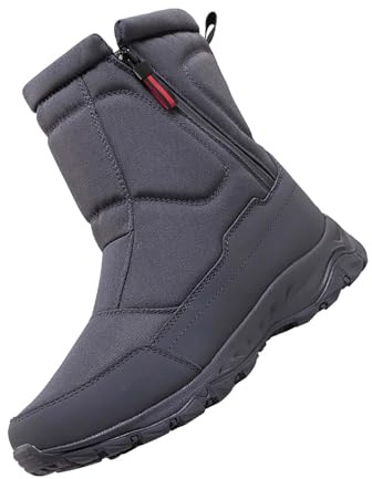 Stivali da neve da uomo, foderati, invernali, con cerniera, antiscivolo, invernali, con suola piatta, morbidi, per attività all'aperto, campeggio, grigio., 50 EU