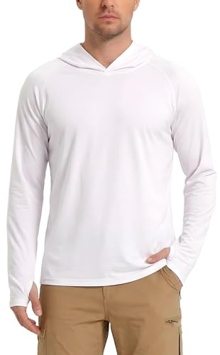 HYCOPROT Camiseta UV Hombre Camisa de Manga Larga con Capucha UPF 50+ Protección Solar Camisetas Secado Deportivas Rashguard Rápido Transpirable Rash Guard para Exteriores Natación Pesca Verano