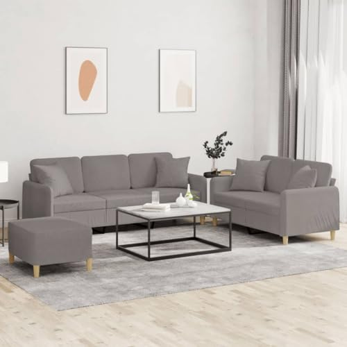 WDGJJFECNMUEHI 3-TLG. Sofagarnitur mit Kissen Taupe Stoff, Wohnzimmer Couchgarnitur Set inkl. 2-Sitzer, 3-Sitzer und Hocker, bequem & strapazierfähig für gemütliches Fernsehen und Entspannen