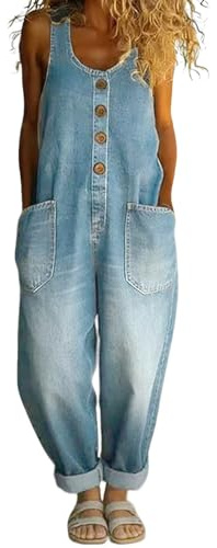 Playsuit Women 2026 Denim Sleeveless Wide Leg Overalls Summer Casual Bib Playsuits Baggy Holiday Dungarees Solid Plus Size Adjustable Straps Jumpsuits Ladies Work Overalls with Pockets