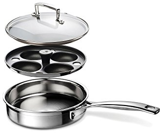Le Creuset Sartén antiadherente con accesorio para escalfar, 20 x 5 cm, Acero inoxidable 3-Ply, 96204220001000