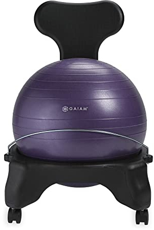 Gaiam Silla clásica de balón de Equilibrio, Silla de Estabilidad ergonómica para Escritorio y Oficina, Asiento de Pelota de Yoga con Base, Bomba de Aire y guía de Ejercicios, Mejora la Postura y la