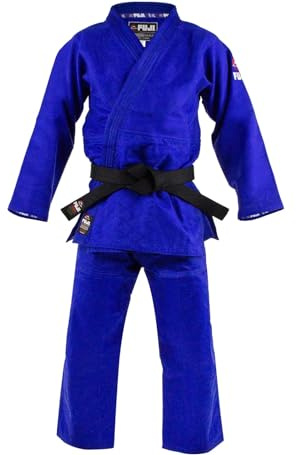 FUJI Double Weave Judo GI Thick Collar Cotton-Blend Judo Uniform, Blue, 3.5