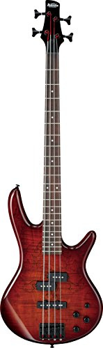 IBANEZ GIO Serie E-Bass 4 String mit Spalted Maple Decke - Charcoal Brown Burst (GSR200SM-CNB), Normale Größe