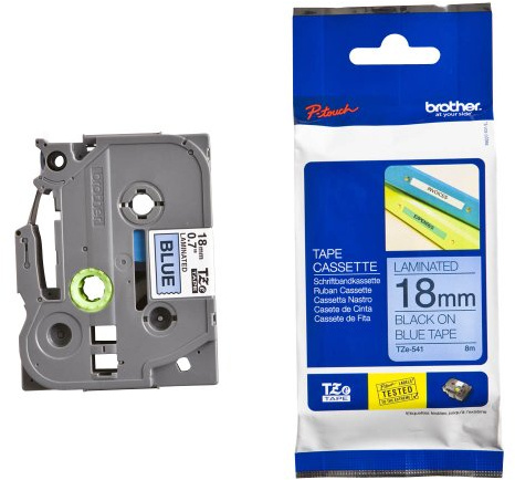 brother Beschriftungsband TZe-541 / 18 mm / Druck schwarz / Band blau / für brother P-touch 210E, 220, 300, 310, 340, 340C, 350, 540, 540C, 550, 1750, 18R, 1800, 1800E, 1830VP, 1850, 1950VP, 2030VP, 2100VP, 2400, 2400E, 2420PC, 2430PC, 2450, 2450DX, 2460, 2470, 2480, 2500PC, 2700VP, 2730VP, 3600, 7500VP, 7600VP, 9200PC, 9200D...