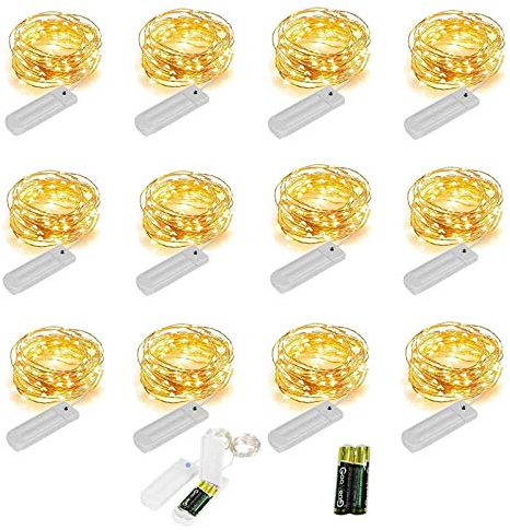 YJFWAL 12 Pack 10ft 30LED Starry String Lights with 8 Modes Timer Function Waterproof Fairy Lights Battery Operated(AAA Batteries Included) for DIY, Wedding, Party, Patio, Garden Decor (Warm White)