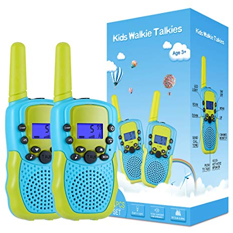 Kearui Spielzeug 3-12 Jahren Junge, Walkie Talkies für Kinder 8 Kanal Funkgerät mit Hintergrundbeleuchteter LCD-Taschenlampe, 3 Meilen Reichweite für Abenteuer im Freien, Camping, Wandern (Blau-Grün)