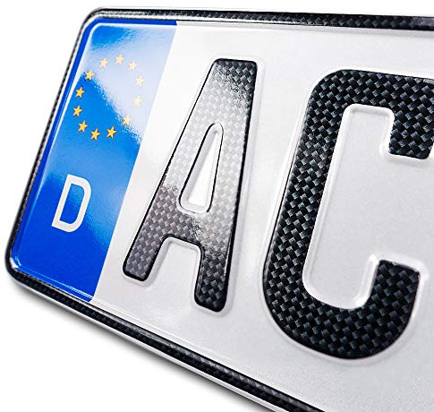 1 Carbon Kfz Kennzeichen | 480 x 110 mm | Kurzes Nummernschild | PKW | DIN-zertifiziertes Wunschkennzeichen | Sportliches Autokennzeichen | Auto-Schild | Kurze Länge – 48 cm
