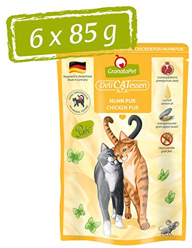 GranataPet Våtfoder Delicatessen kyckling PUR, 6 x 85 g, för katter, foder utan spannmål och utan sockertillsatser, kattfoder med hög kötthalt och högkvalitativa oljor