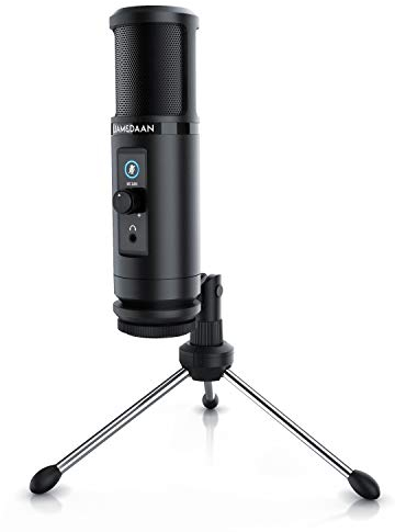 USB Podcast Kondensatormikrofon - PC Mikrofon mit Monitorfunktion – 192 kHz - Mikrofonständer – 20 Hz bis 20 kHz – Drehregler Mikroaussteuerung - Monitoring Echtzeitkontrolle, 7223045658722, schwarz