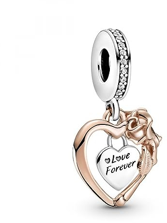 PANDORA Herz & Rose Charm-Anhänger mit Sterling-Silber und 14 Karat rosévergoldete Metalllegierung und Cubic Zirkonia Steinen Moments Collection