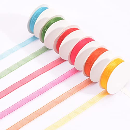 Vaessen Creative 11005-204 Organza Set Sommer, 6, 6 mm x 2 m Organzaband mit Webkanten, Schleifenband, Dekoband, Geschenkband für die Sommerdeko, Multi