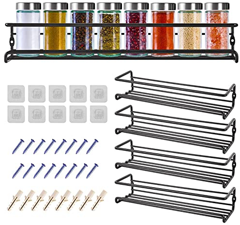 Miorkly Gewürzregal Wand 4-Teiliges Metall Gewürzhalter, Schwarz Gewürzregal Hängend Ohne Bohren Schranktür, Gewürzregal Innenschrank Küchenschrank Küchenregal Wand Hängend Spice Rack-29×8×6CM