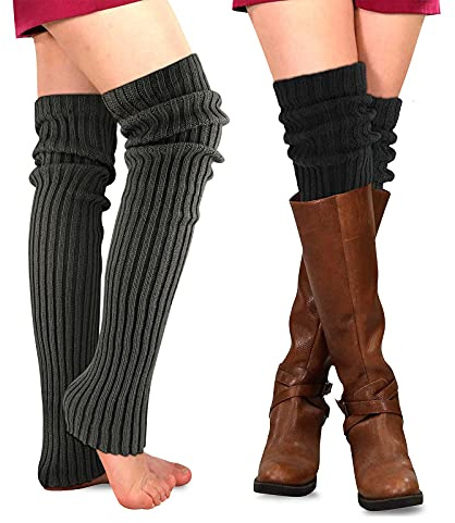 PHOGARY Winter Leg Warmers: 2 Pairs of High Boot Cuffs for Women, Thigh High Socks, Over Knee, Long Boot Socks, Crochet Knitted Warmers, Winter Gift