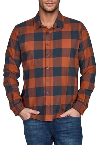 riverso RIVArne Camicia da Uomo per Il Tempo Libero, vestibilità Normale, a Quadretti, in Flanella, a Maniche Lunghe, 100% Cotone, Ginger Bread Brown (21300), XXXXL