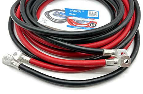 Exoda kit de câbles de batterie 50 mm² 500 cm M8 rouge noir pour véhicules | Câble de batterie set, 500 cm de long, œillets M8, section de 50 mm², jusqu'à 67 ampères, utilisation polyvalente, résistant