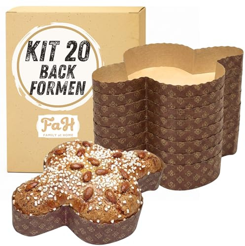 FAH Backform für Osterkuchen Colomba 750 g - 20 Förmchen/Papierförmchen aus reiner Zellulose, mikrowellengeeignet, ideal für den Backofen, Einweg in hoher Dichte, hitzebeständig bis 200°C