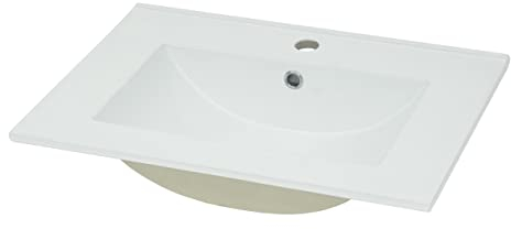 Mendler Waschbecken HWC-D16, Waschtisch Handwaschbecken Badezimmer Bad, Keramik eckig weiß - 61cm 18mm Kante