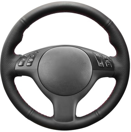 MEWANT DIY Handgenähter Schwarzer Echtes Leder Lenkradbezug für E36 E46 E39 M3 M5 330i 540i 525i 530i 330 | E36 E46 E39 M3 M5 330i 540i 525i 530i 330 Atmungsaktiv Für Beheizte Lenkräder Langlebig