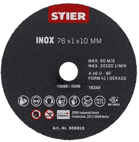 Disque à tronçonner STIER 76 x 1 x 10 droit, inox/acier inoxydable 10 pièces