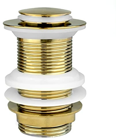 Xcel Home Ablaufgarnitur Waschbecken ohne Überlauf Gold – Click-Clack Pop-Up Ablaufventil aus massivem Messing, ungeschlitzt, Waschbeckenstöpsel, G 1 1/4 Zoll BSP-Anschluss, 1 Stück, 7 x 7 x 8 cm | Pop-Up Ablaufventil aus massivem Messing, ungeschlitzt, ohne Überlauf, Anschluss, Waschbeckenstöpsel 7x7x8 cm, 1 Stück