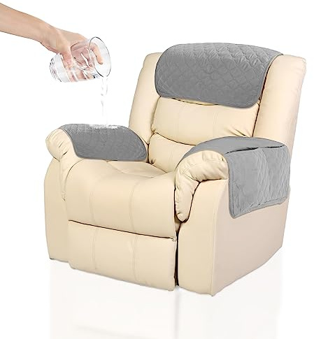 Kaket Armlehnenbezug, Kopfstützenbezug für Liegestuhl, Sofa, 3 Stück, wasserdichte Stuhlbezüge, rutschfester Schonbezug, Möbelschutz, Liegestuhl, Grau, 3 Stück, 57 x 38 cm