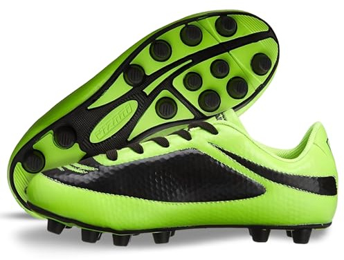 VIZARI Scarpe da calcio FG per ragazzi, resistenti, per sport indoor e outdoor, comode e facili da indossare, Verde e nero., 36 2/3 EU